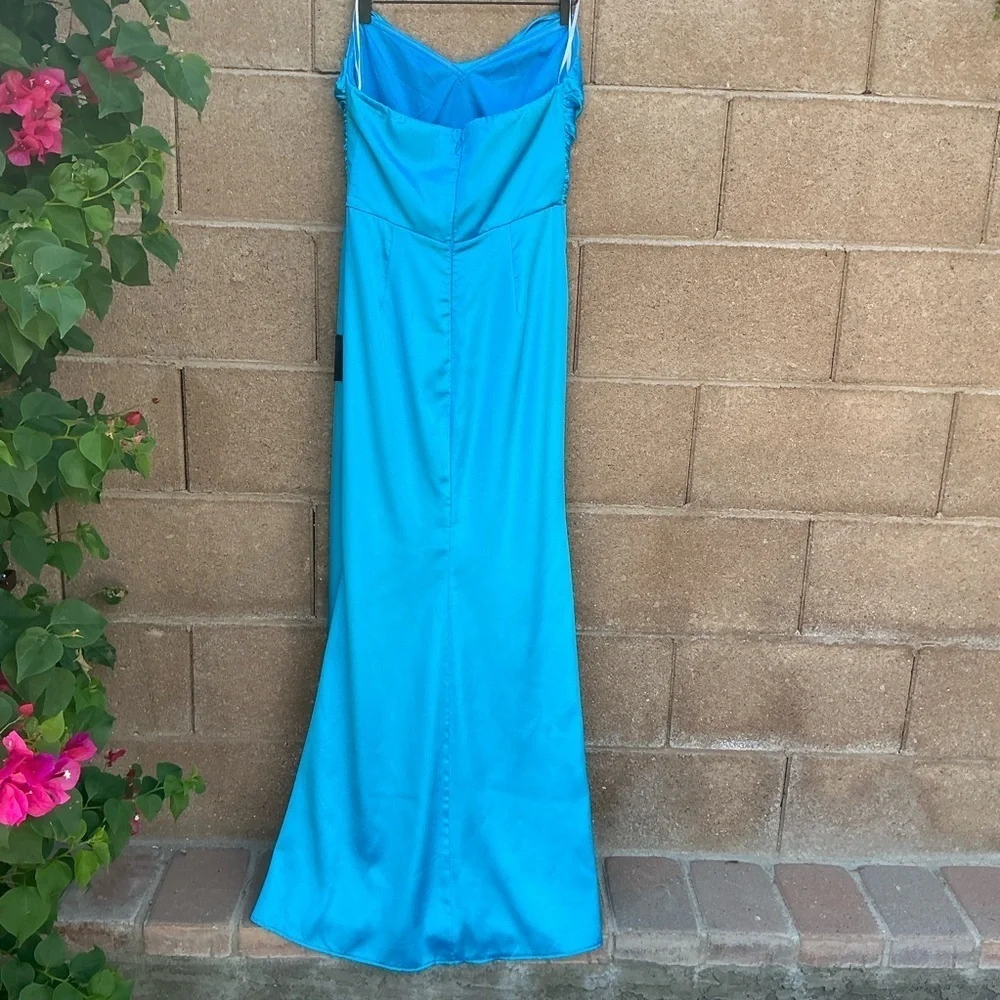 NWT Lulu’s Ethereal Excellence Teal Satin Pleated Strapless Maxi Dress M & XXL